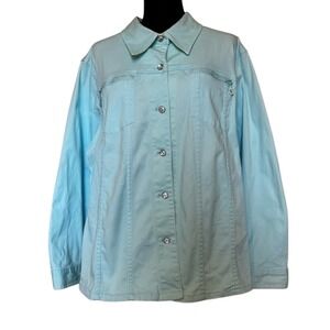 Quacker Factory Light Blue Rhinestone Embellished Button Down Shacket Shirt 2X